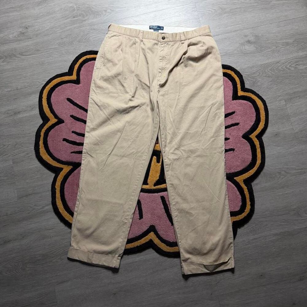 Vintage Y2K Polo Ralph Lauren Double Pleated Hammond Chino Pants Size 38x30 Tan